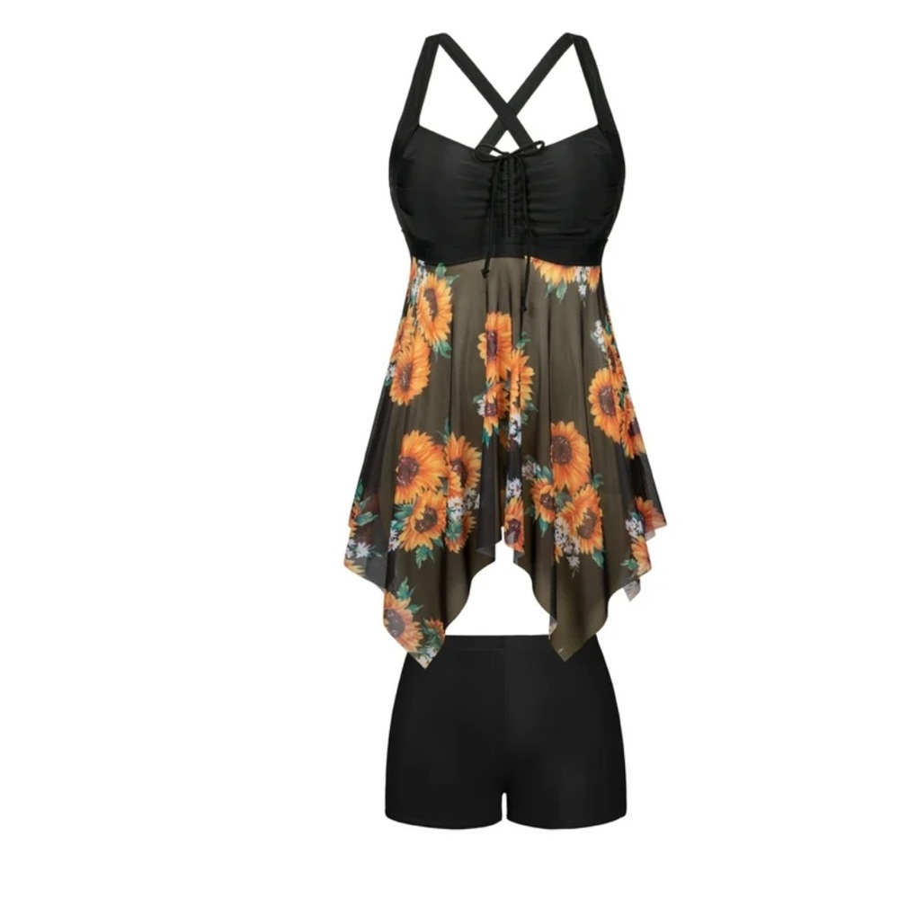 Plus Size Tankini Tummy Control with Boyshorts Swimdress - Picture 4 of 9